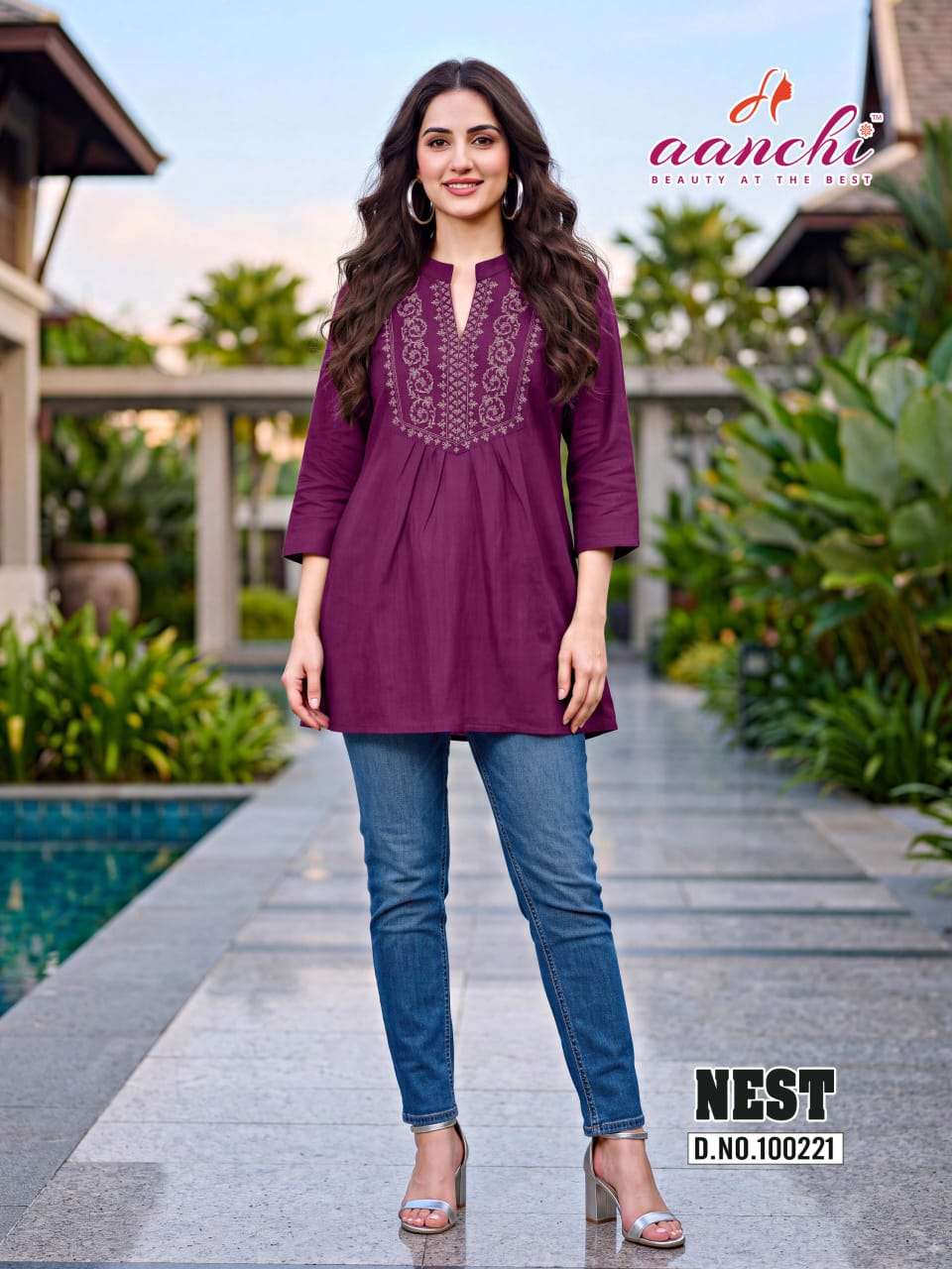 AANCHI NEST BRANDED EMBROIDERY WORK SHORT TOP COLLECTION COLLEGE CLOTHING SHOP